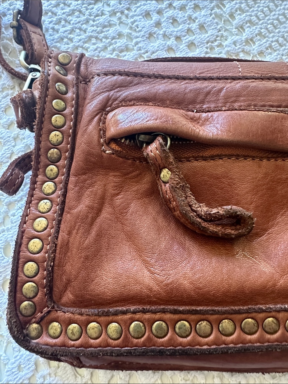 Sundance Brown Leather Stud-Trim Crossbody with Wristlet - Picture 9 of 11